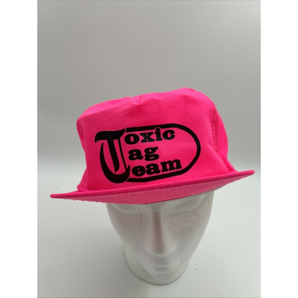 Vintage Nylon Neon Pink Rope Snapback Hat Cap Nissin Brand- Toxic Tag Team